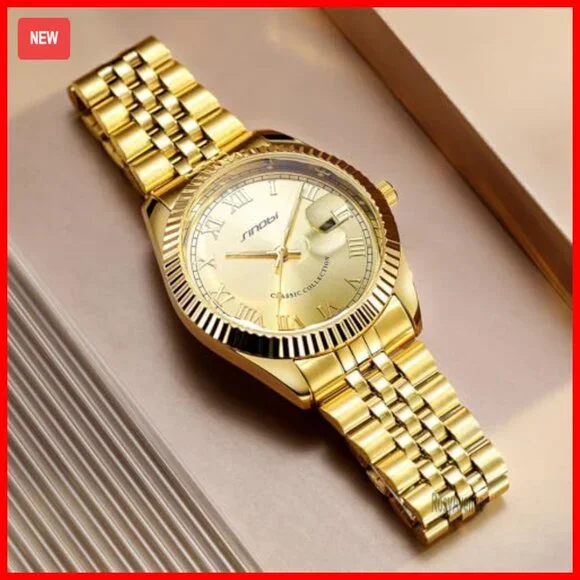 Men's Stainless Steel Quartz Watch with Luminous Date Display 38mm